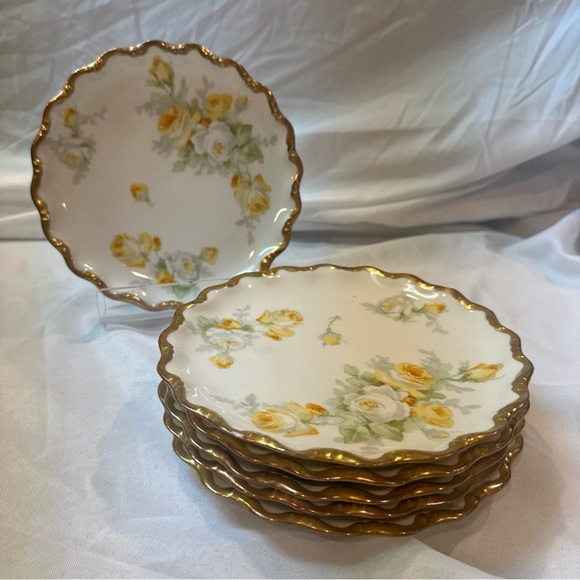 Limoges Other - Antique Limoges Coronet Yellow Rose Plate Set 7.5”, Circa 1906-1920, HandPainted
